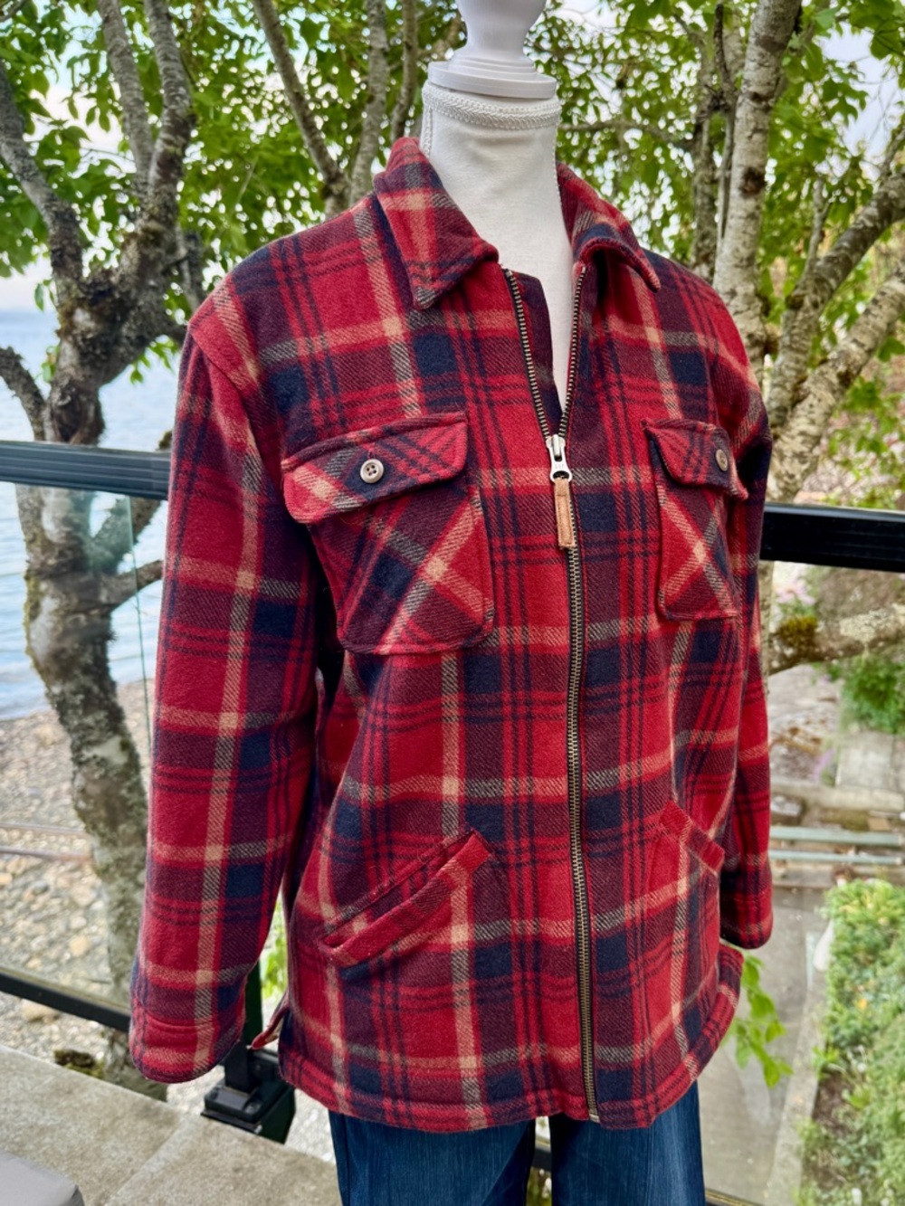 Gap Wool Blend Red Black Plaid Sherpa Lined Jacket
